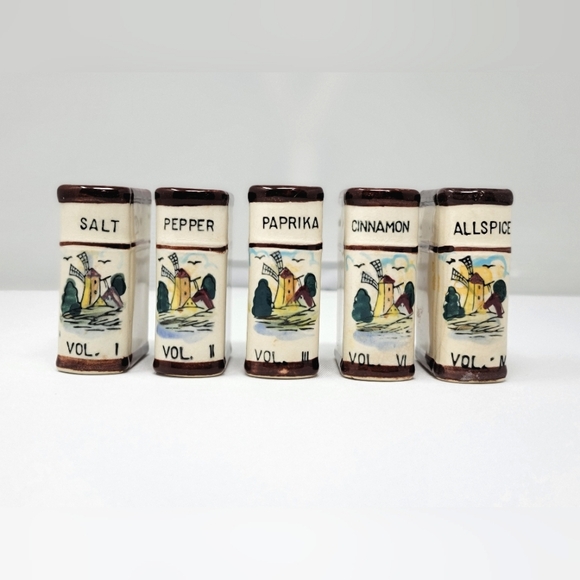 Other - Vintage Spice Set 5 Book-Style Spice Containers Windmill Made in Japan